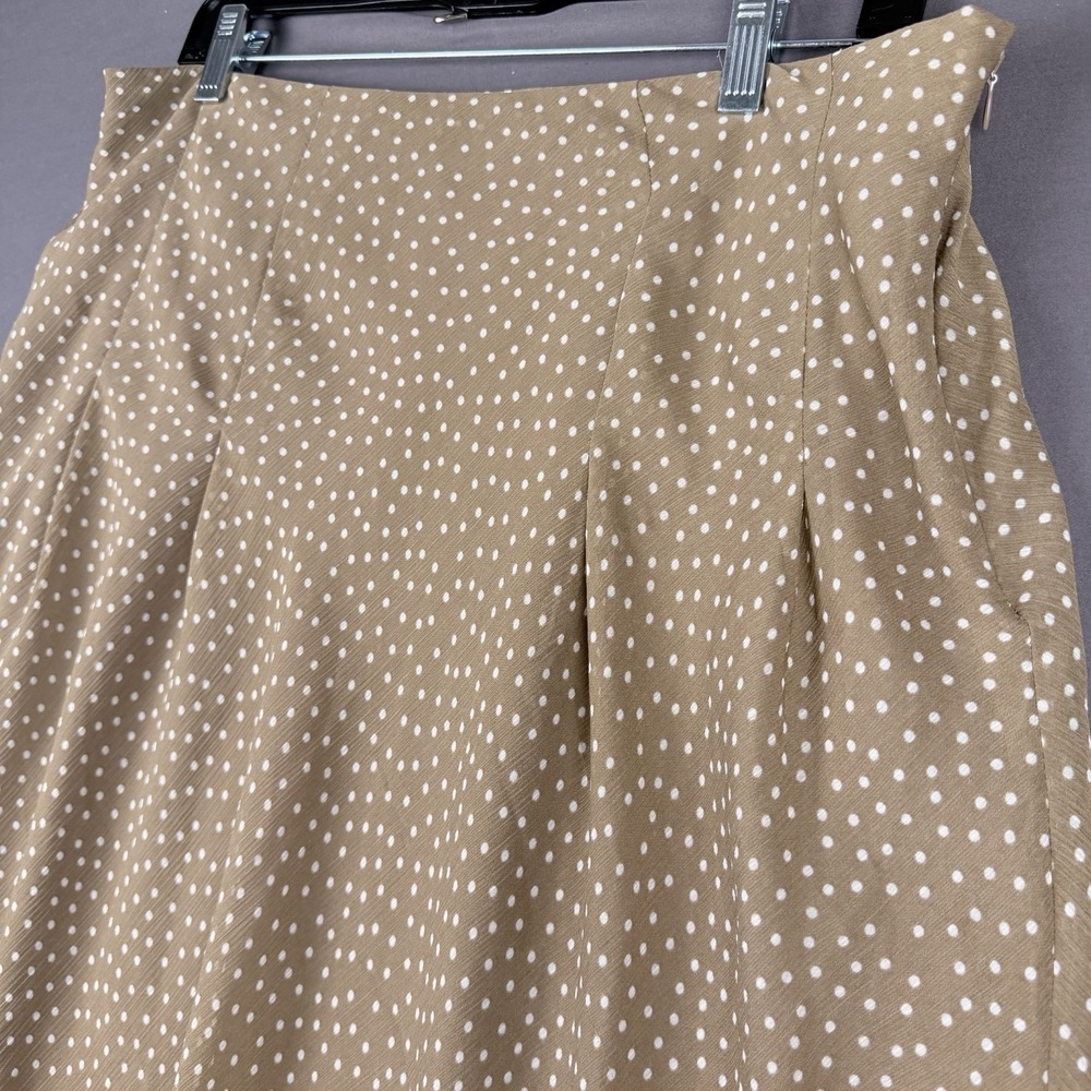 Jaclyn Smith Y2K  Brown White Polka Dot Chiffon Pleated Midi A-Line Skirt Zip 16